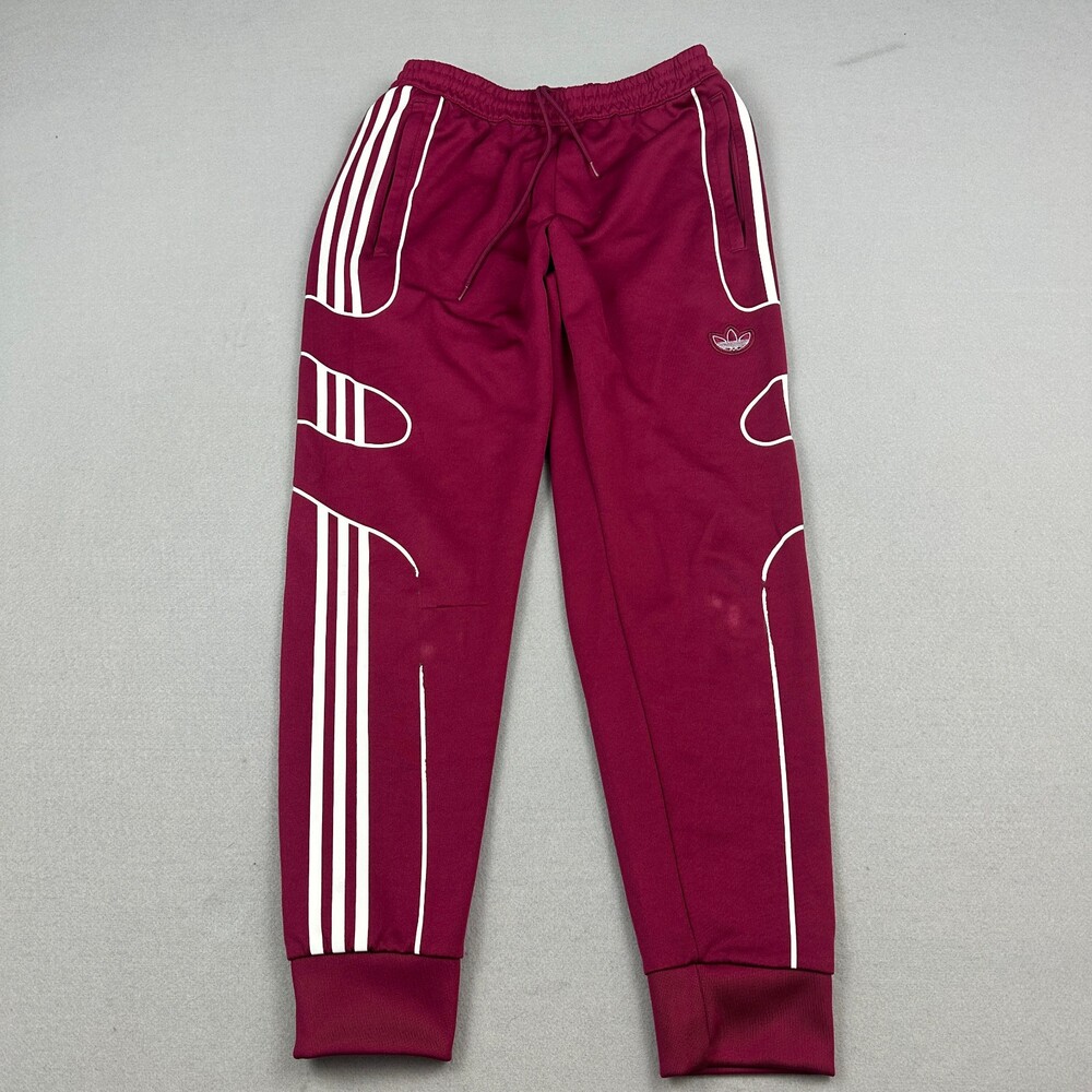 Adidas Pants Men Medium Maroon Big Trefoil Abstract Outline Track Joggers M *